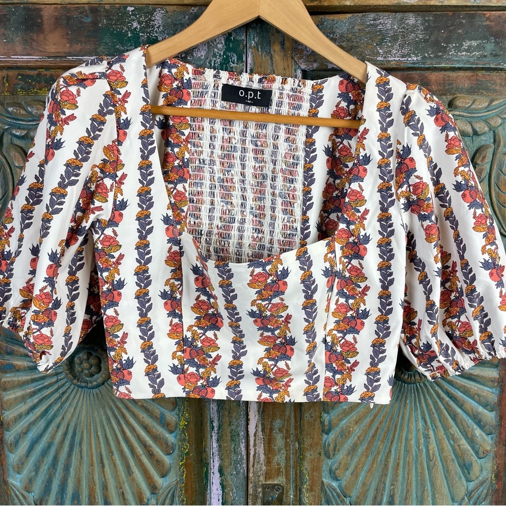 Crop square neck top floral print